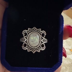 Opal Silver and White Gemstone Ring